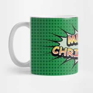 Comic Book Style 'Merry Christmas' Message on Green Mug